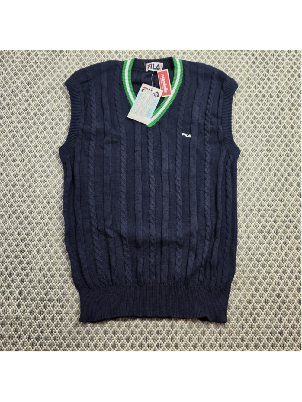 Vintage FILA Italia Cable Knit Sweater Vest NWT Made In Italy Navy Green 54